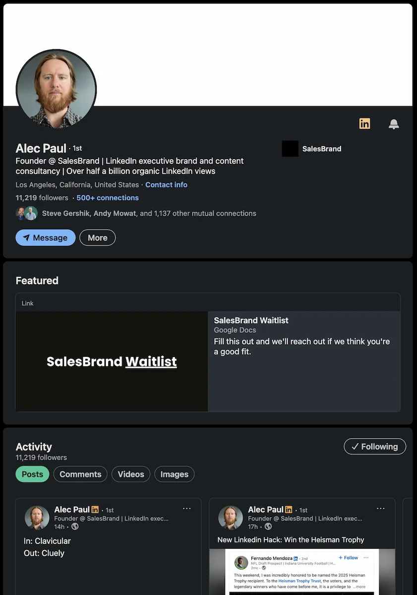 LinkedIn profile screenshot for Alec Paul