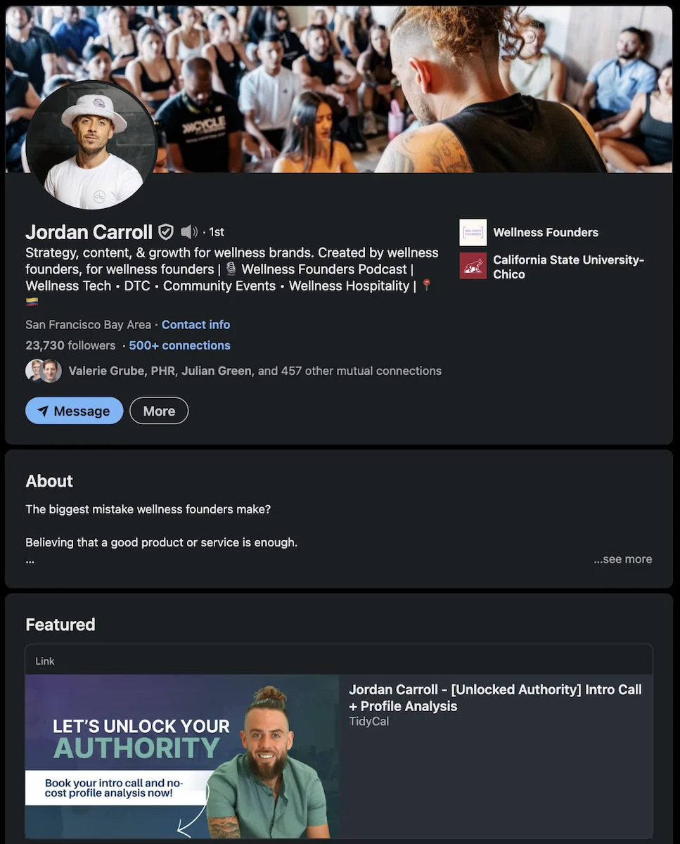 LinkedIn profile screenshot for Jordan Carroll